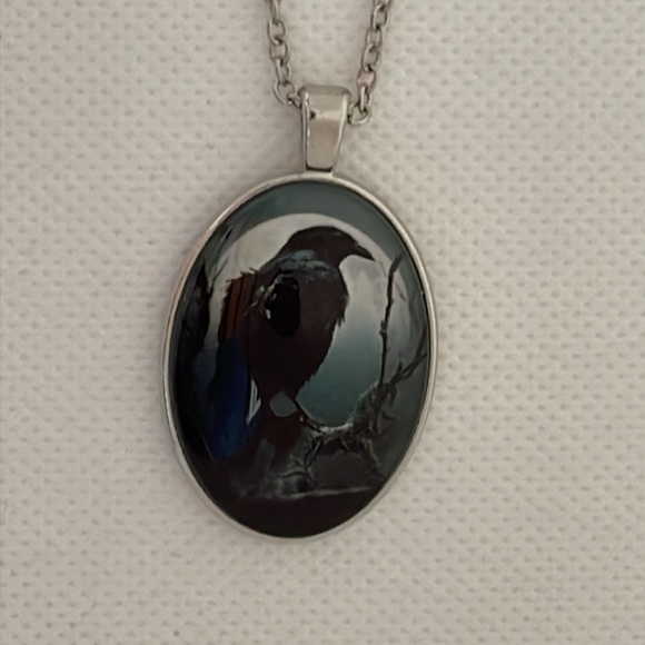 Black Raven Necklace Bird Pendant Silver Colour Unisex Mens Womens Jewellery - Picture 4 of 5